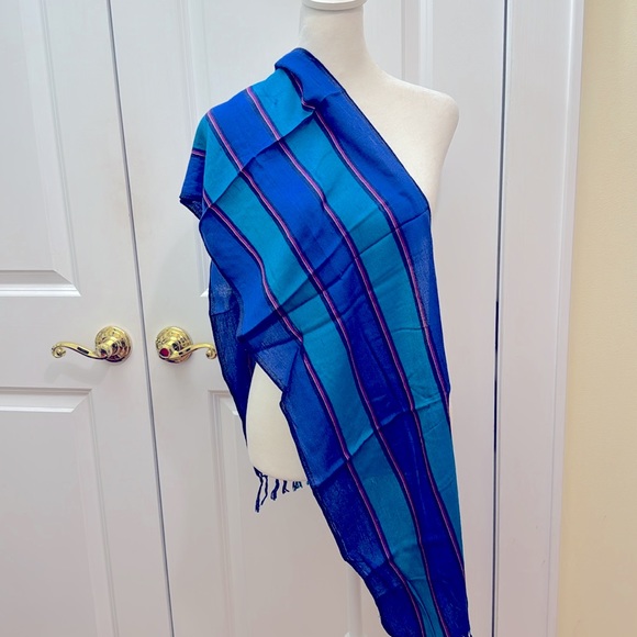 Vintage striped scarf. Silk and Cotton. - Picture 4 of 7